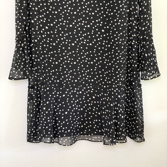 NWT Theory Marah Starry Print Silk Dress Long Sleeve Drop Waist Black Ivory 10 - Picture 9 of 16